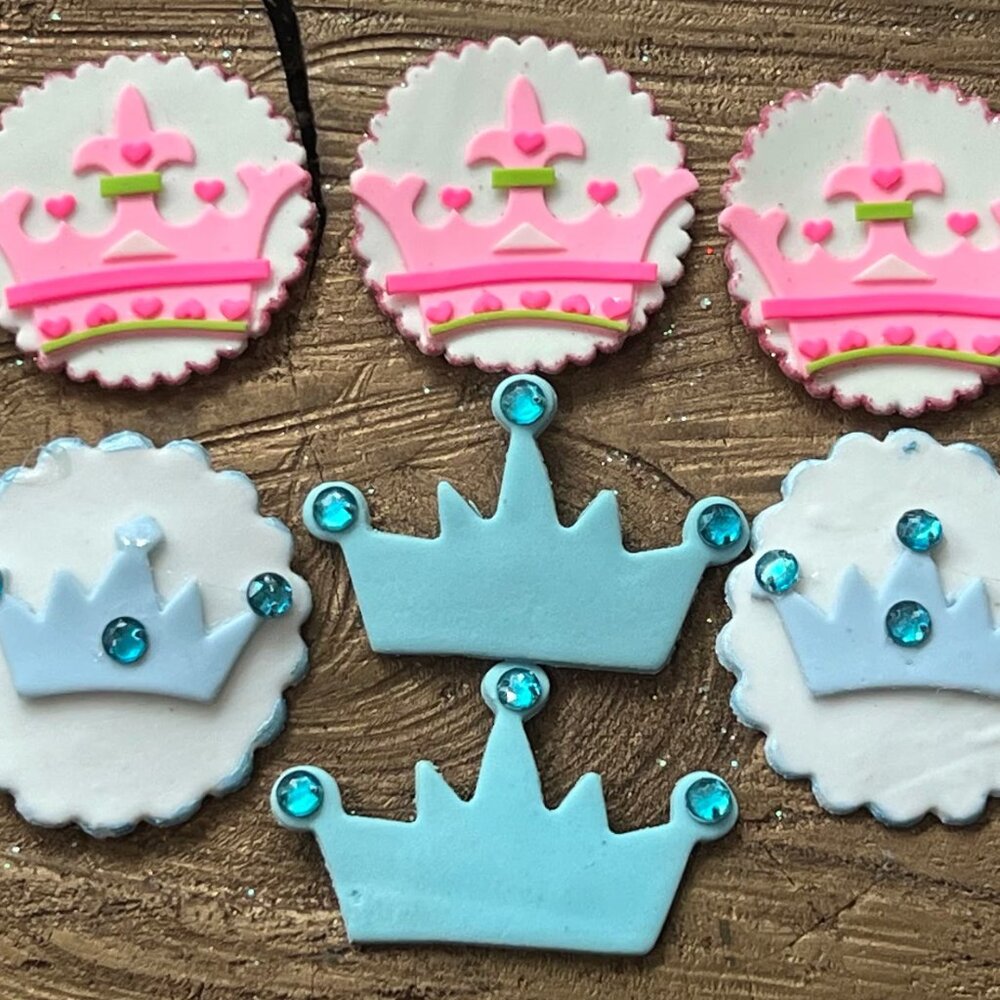 Handmade Cold Porcelain Baby Shower Crown Accents Party Favors 6 Count